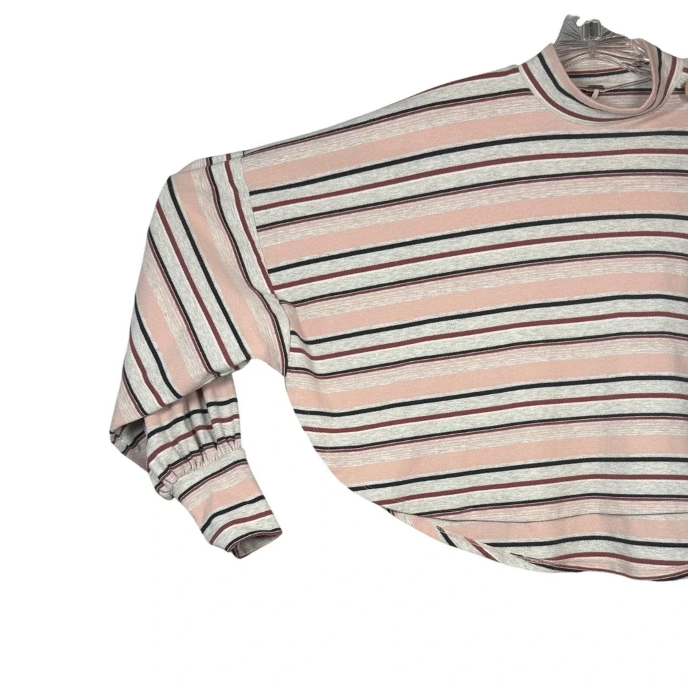 FREE PEOPLE Women's Steph Stripe Mock Neck Shirt Neutral Combo Size Medium - Picture 6 of 7